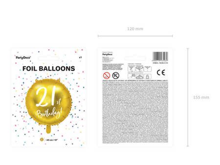 Balon foliowy 21st Birthday, złoty, 45cm (1 karton / 50 szt.)
