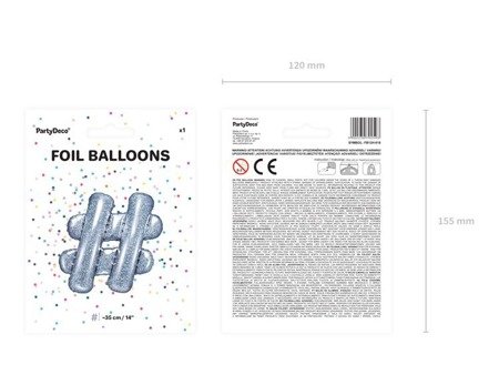 Balon foliowy #, 35cm, holograficzny (1 karton / 50 szt.)