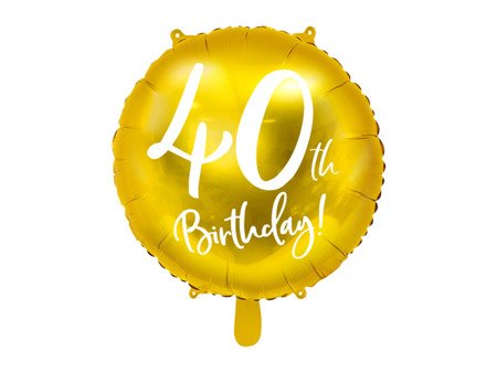 Balon foliowy 40th Birthday, złoty, 45cm (1 karton / 50 szt.)