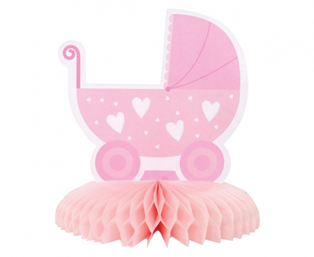 DEKORACJA NA STÓŁ WÓZEK BABY SHOWER DZIEWCZYNKA 16 CM