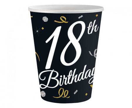 KUBECZKI PAPIEROWE 18TH BIRTHDAY CZARNE 250 ML 6 SZT