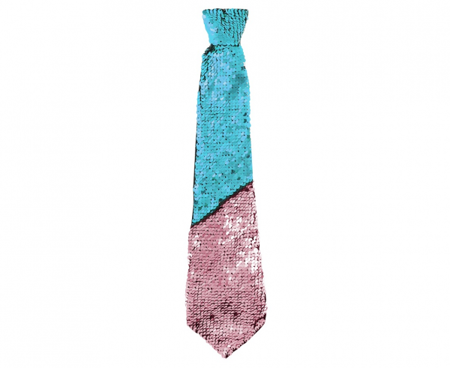 Krawat cekinowy zmieniający kolor, turkusowy-różowy