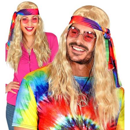 PERUKA BLOND HIPPIE Z OPASKĄ