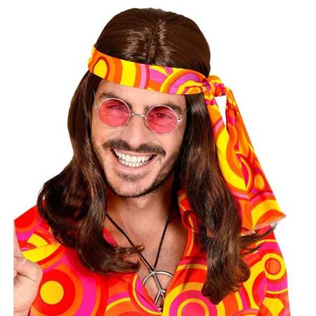 PERUKA BRĄZ HIPPIE Z OPASKĄ