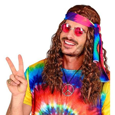 PERUKA BRĄZ HIPPIE Z OPASKĄ