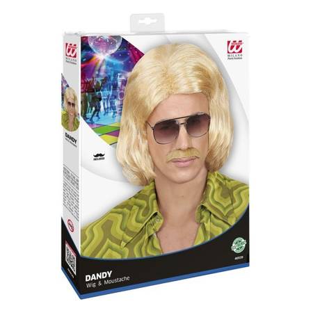 PERUKA Z WĄSAMI DISCO BLOND