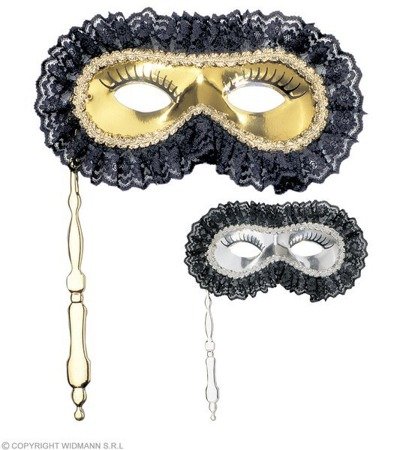 Pk 12 "LACE RIALTO EYEMASK WITH STICK" 2colors ass.: gold & silver