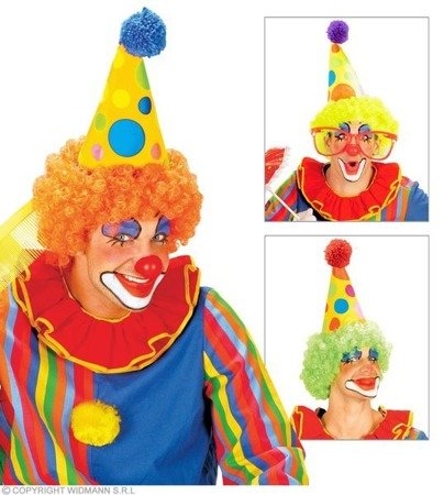 Pk 6 "CLOWN HAT WITH CURLY WIG" 3 colors ass.