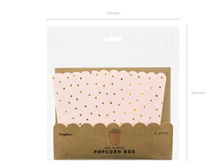 Pudełka na popcorn Kropki, jasny różowy, 7x7x12.5cm (1 karton / 40 op.) (1 op. / 6 szt.)