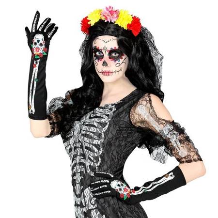 RĘKAWICZKI CZARNE DIA DE LOS MUERTOS 40 CM