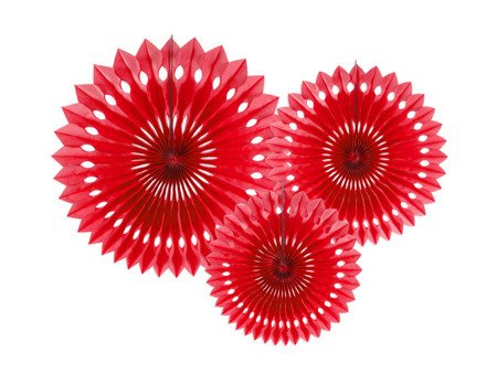 Rozety dekoracyjne, czerwony, 20-30cm (1 karton / 50 op.) (1 op. / 3 szt.)