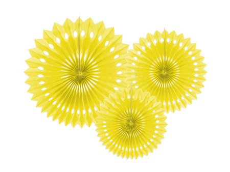 Rozety dekoracyjne, żółty, 20-30cm (1 karton / 50 op.) (1 op. / 3 szt.)