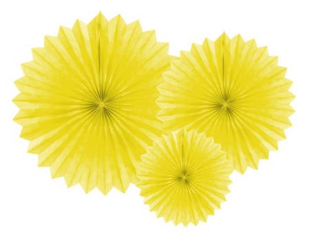 Rozety dekoracyjne, żółty, 20-40cm (1 karton / 50 op.) (1 op. / 3 szt.)