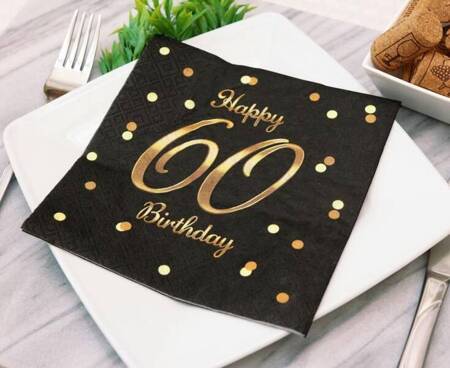 SERWETKI HAPPY BIRTHDAY 60 CZARNE 33X33 CM 20 SZT