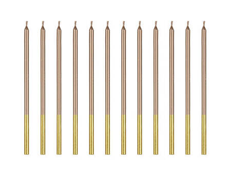 ŚWIECZKI URODZINOWE GŁADKIE RÓŻOWE ZŁOTO 14 CM 12 SZT.