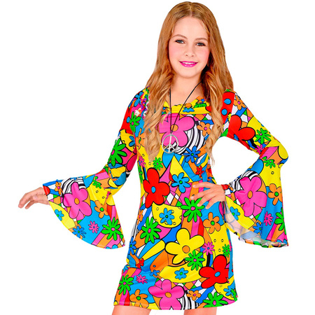 Strój sukienka dziecięca lata 70 hipiska groovy kolorowe kwiaty
