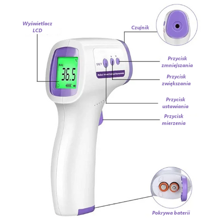 TERMOMETR BEZDOTYKOWY NA PODCZERWIEŃ Z BATERIAMI 