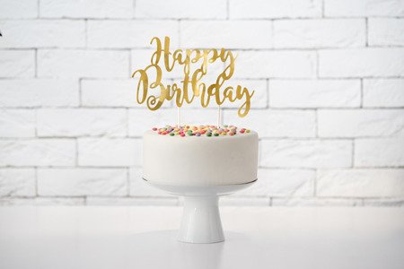 Topper na tort Happy Birthday, złoty, 22,5cm (1 karton / 50 szt.)