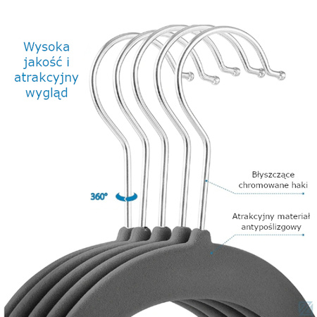 WIESZAKI NA UBRANIA WELUROWE SZARE 10 SZT