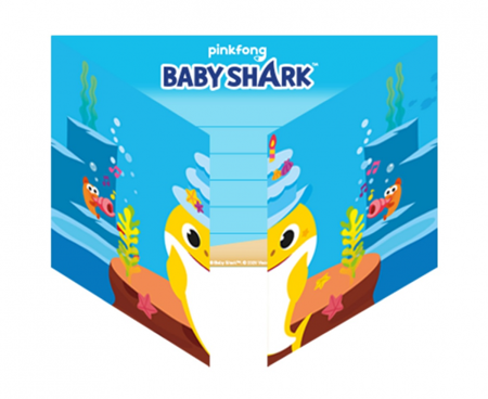 Zaproszenia papierowe z kopertą Baby Shark 8 szt