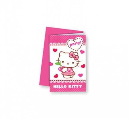 Zaproszenia z kopertą Hello Kitty Hearts 6 szt.